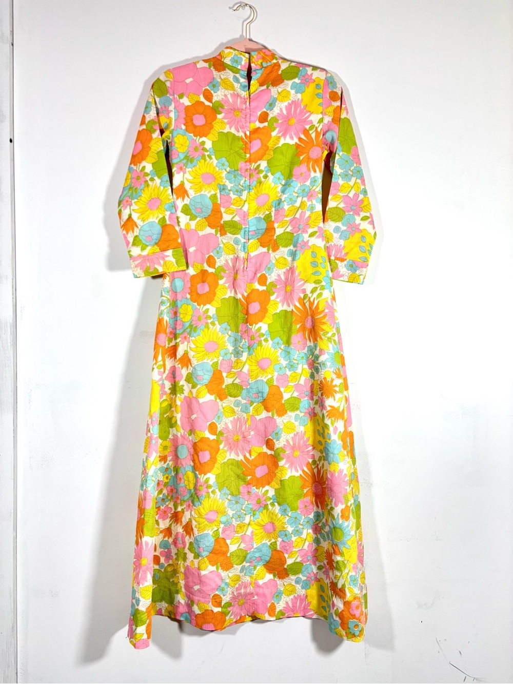 Vintage Floral Maxi Dress in Pink, Green & Orange - Picture 4 of 8